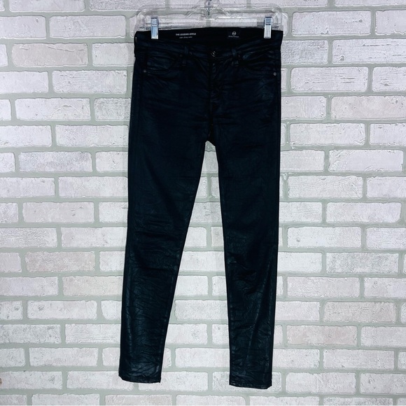 AG  The Legging Ankle Super Skinny Black Faux Leather Jeans Size 25 - Picture 3 of 8
